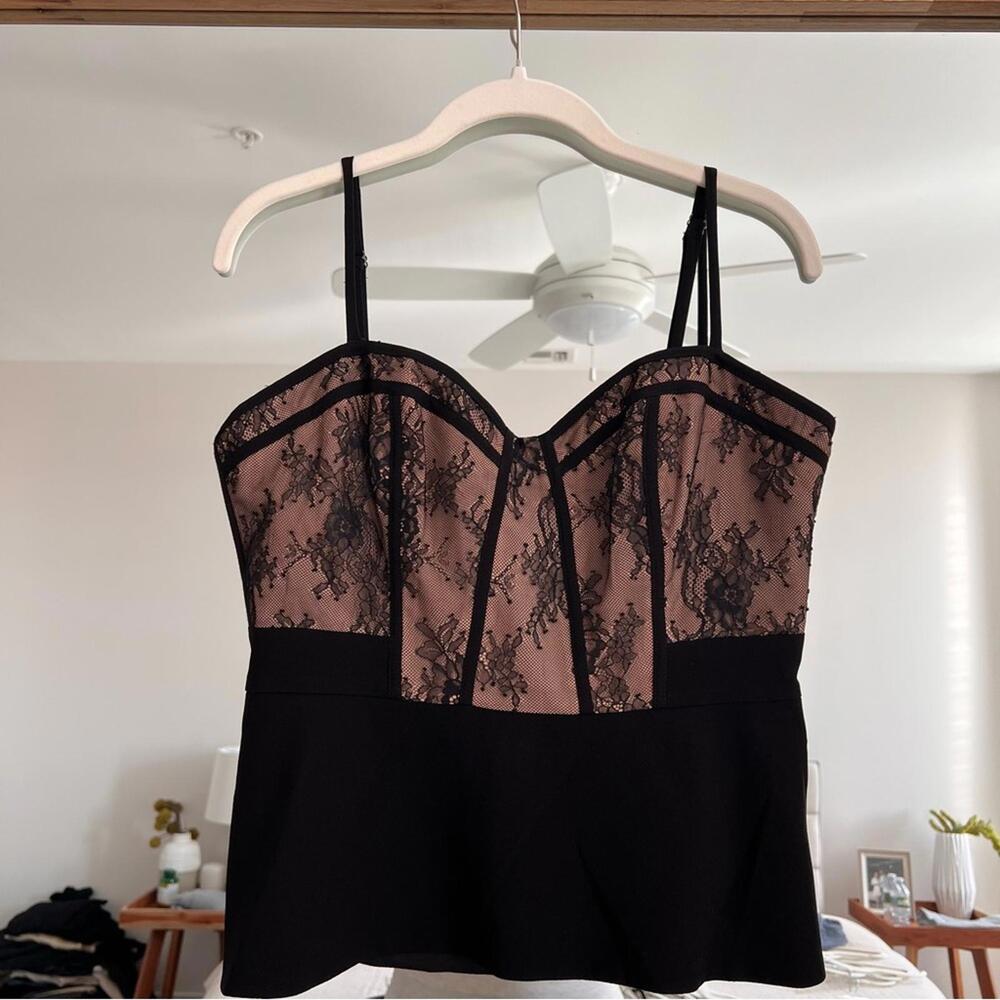 BCBGMaxAzria Black and Nude Lace Top
